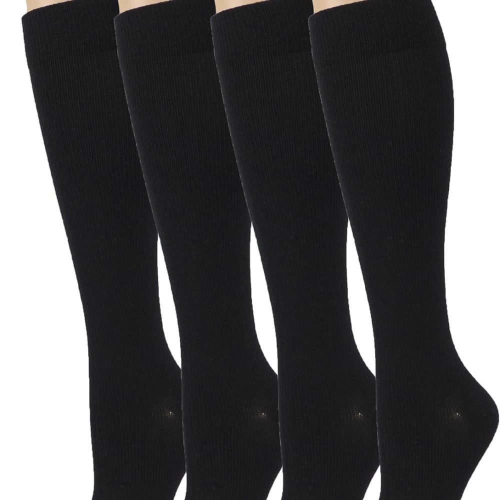 4 Pairs Dr. Motion Graduated Compression Knee-hi Women's Socks (Black)